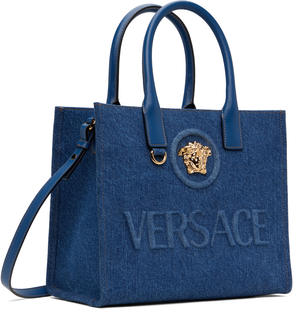 Versace Navy 'La Medusa' Denim Small Tote