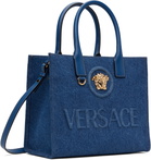 Versace Navy 'La Medusa' Denim Small Tote