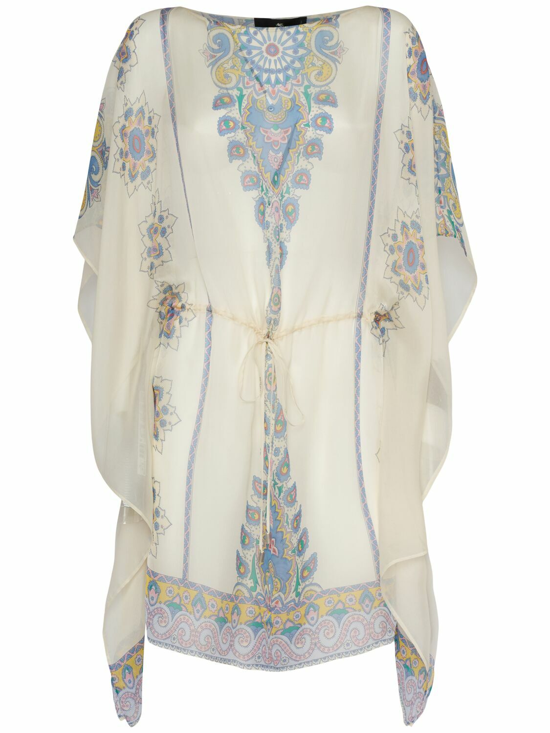 knee length dresses for ladies Sky Blue Boho Caftan - Paisley Mini Dress