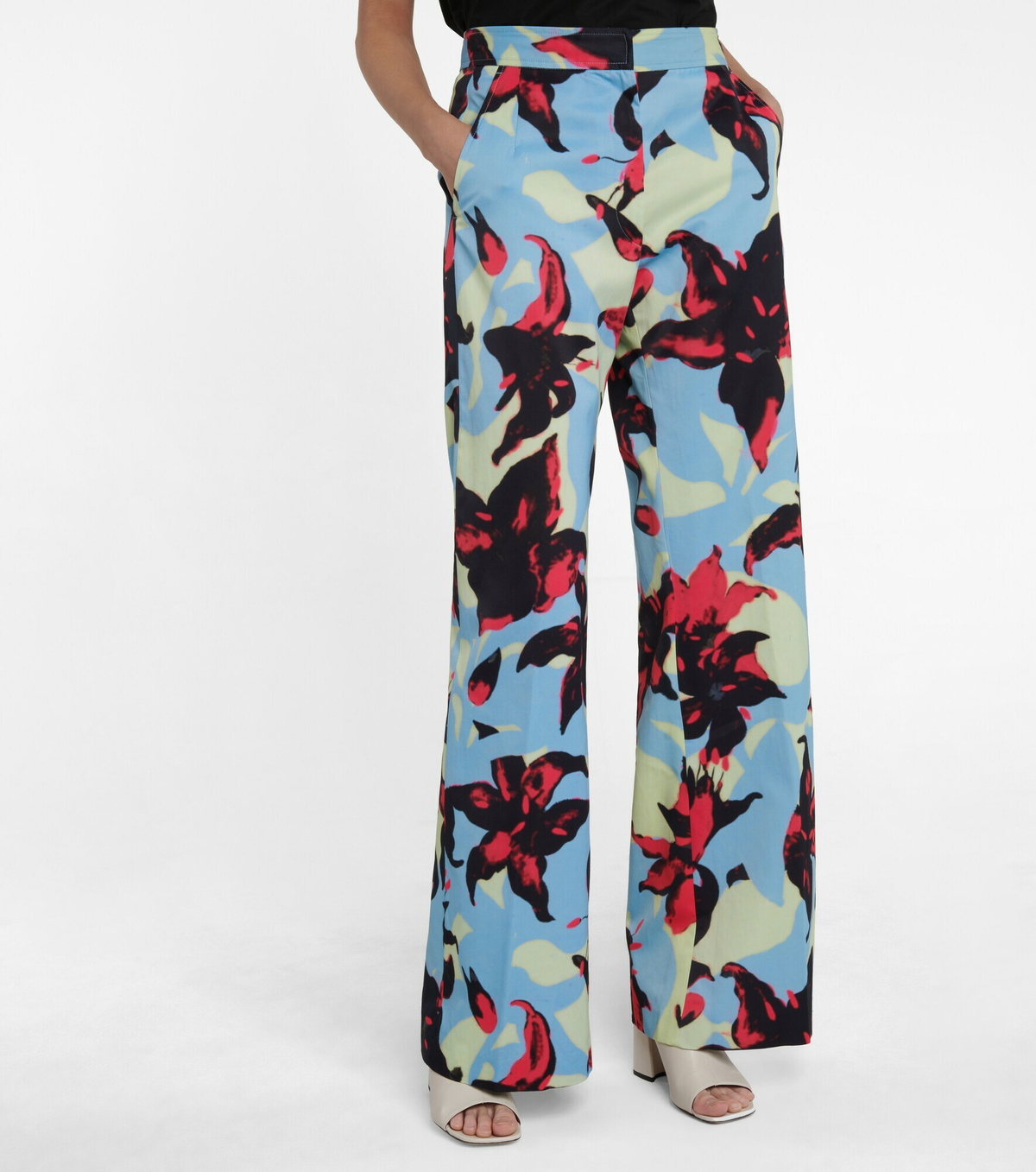 DRIES VAN NOTEN Size 30 Black & Green Abstract Floral Viscose Casual Pants main image 1