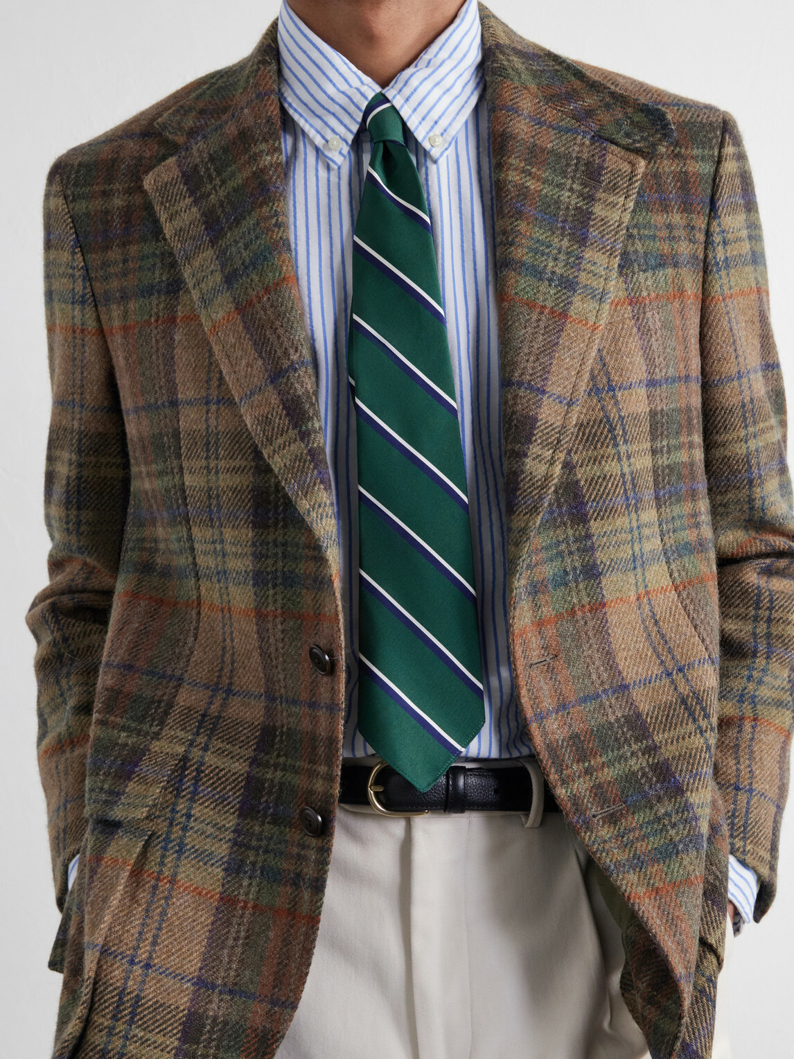 Polo Ralph Lauren - Suede-Trimmed Checked Wool Blazer - Green