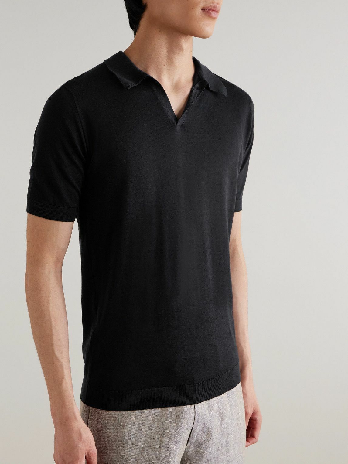 John Smedley - Noah Sea Island Cotton Polo Shirt - Black John Smedley