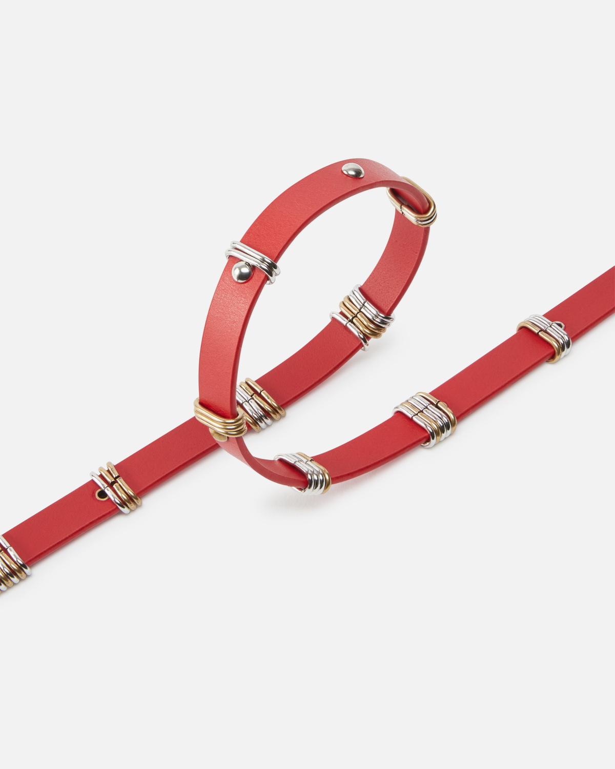 Pinko Thin Leather Belt With Metal Rings 1.5cm Red Mix Gal. Gold Nikel