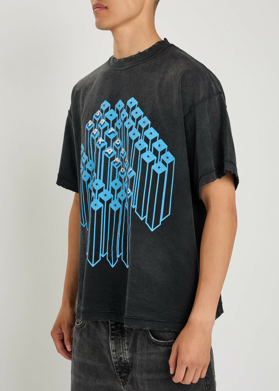 Satoshi Nakamoto Gridlock Embellished Distressed Cotton T-shirt Black Other