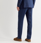 Brunello Cucinelli - Slim-Fit Tapered Pleated Linen, Wool and Silk-Blend Hopsack Suit Trousers - Blue
