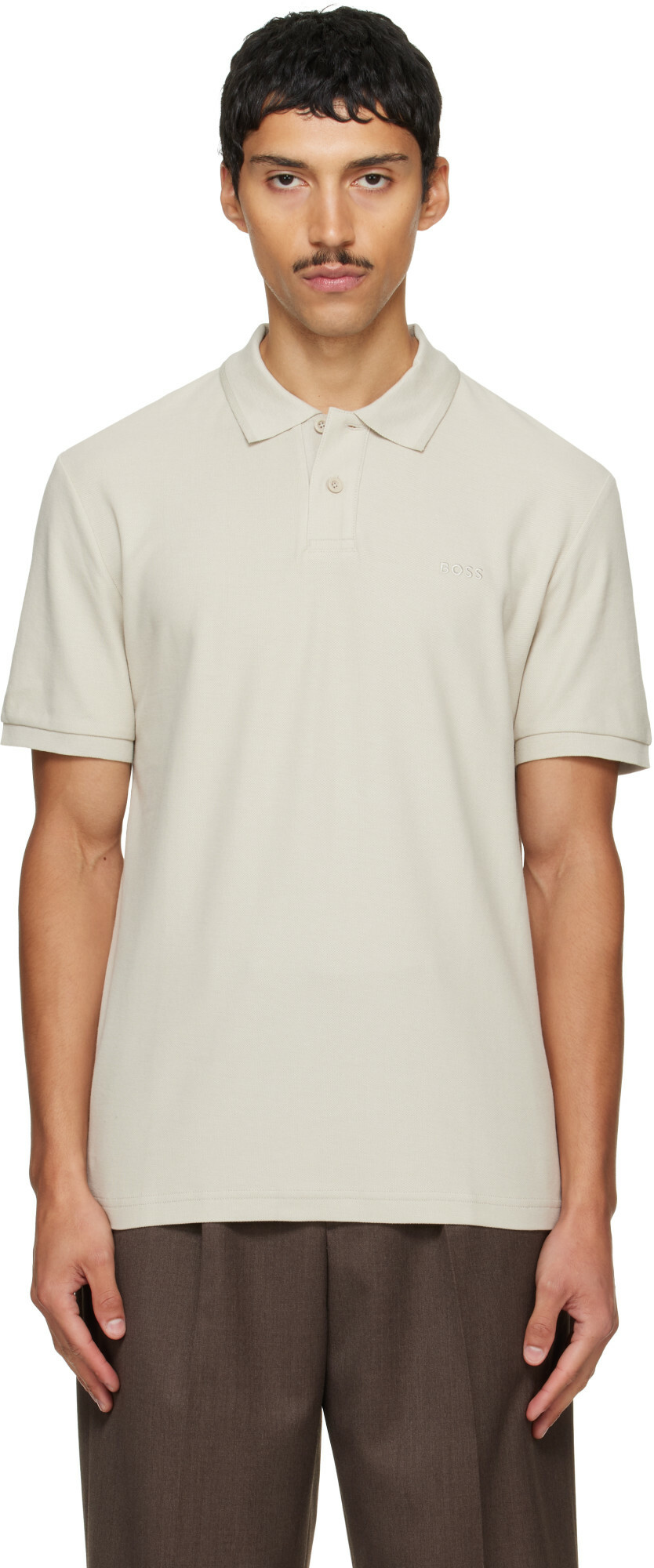 BOSS Beige Regular-Fit Honeycomb-Structured Cotton Pique Polo