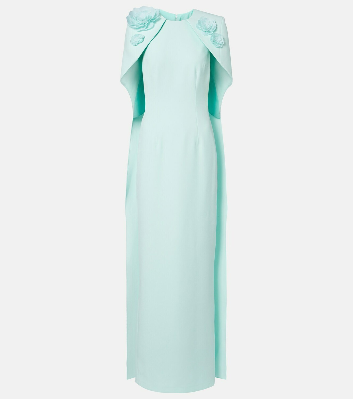Safiyaa Lennox floral-appliqué caped crêpe gown