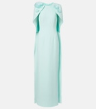 Safiyaa Lennox floral-appliqué caped crêpe gown