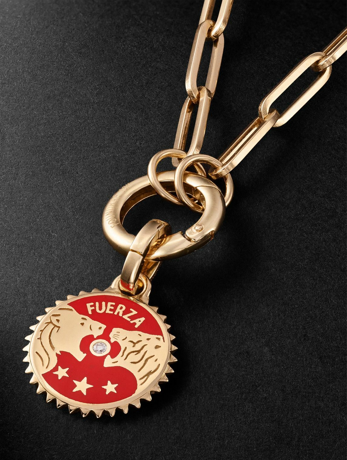 Foundrae - Solar, Lunar and Classic Fob Open Clip 18-Karat Gold, Enamel Diamond Pendant Necklace
