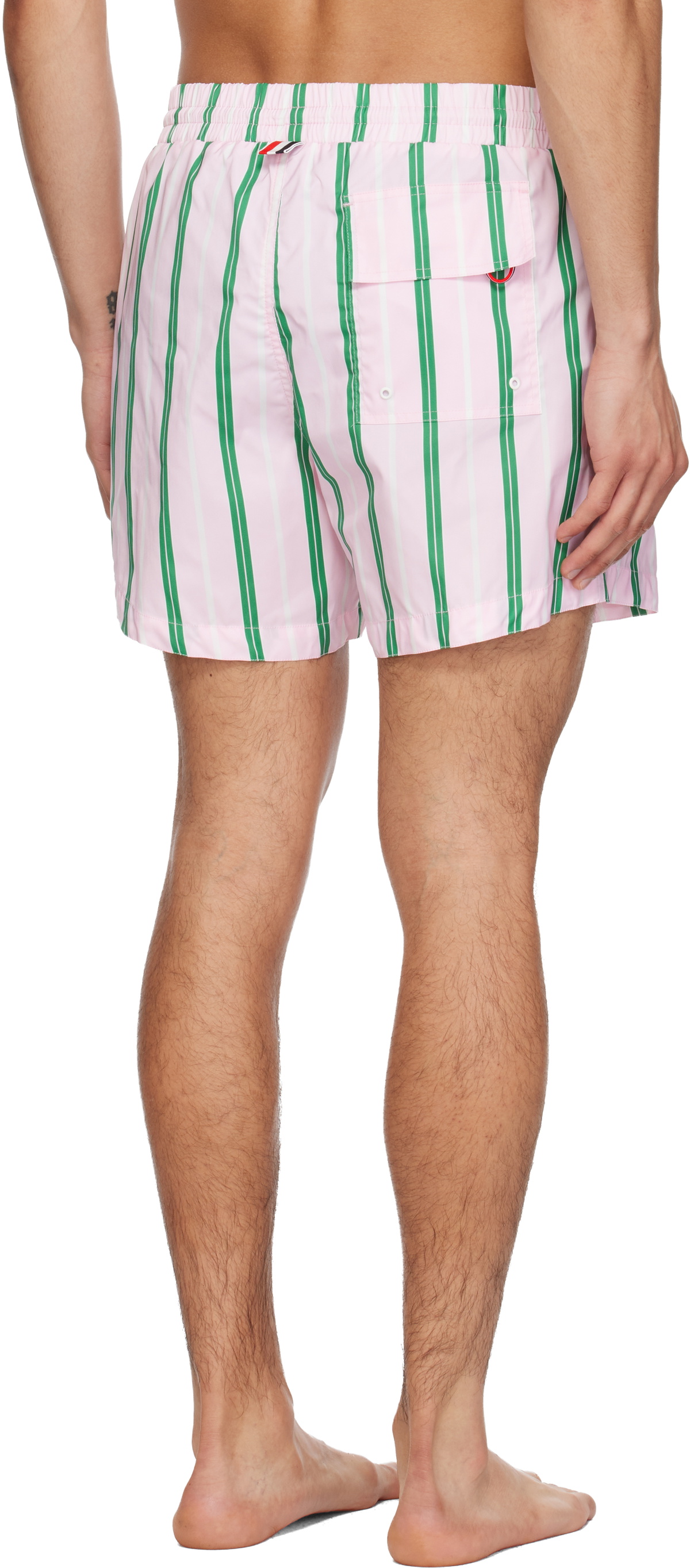 Thom Browne Pink Drawcord Waist Stripe Print Swim Shorts