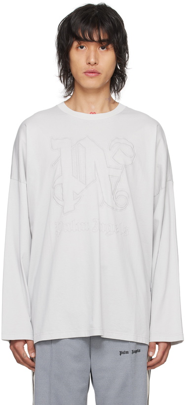 Photo: Palm Angels Gray Monogram Long Sleeve T-Shirt