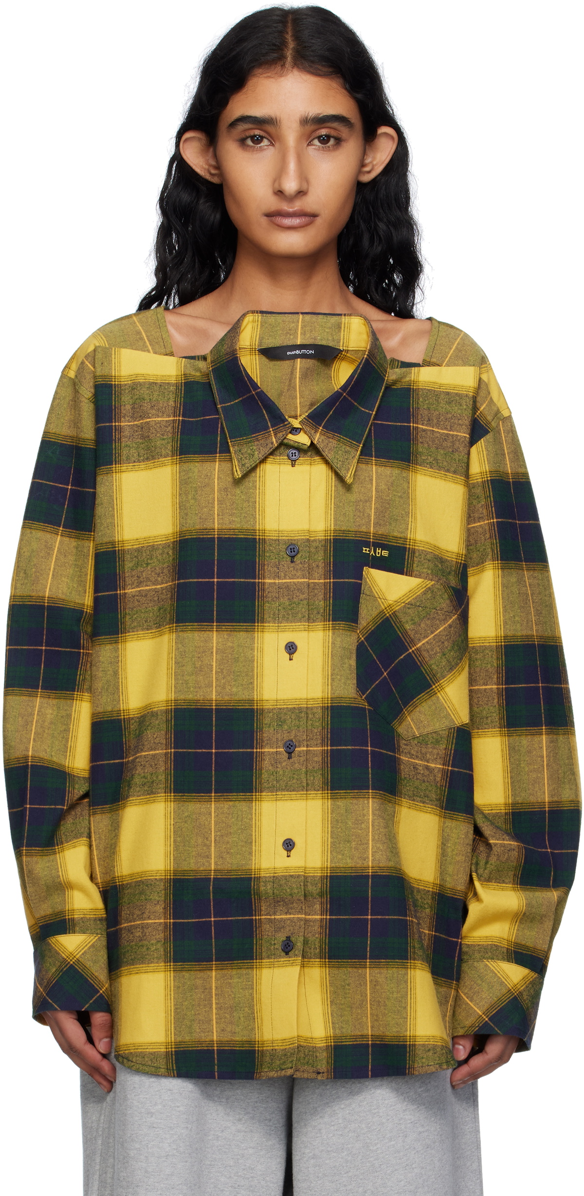 Pushbutton Yellow Check Movable Collar Shirt