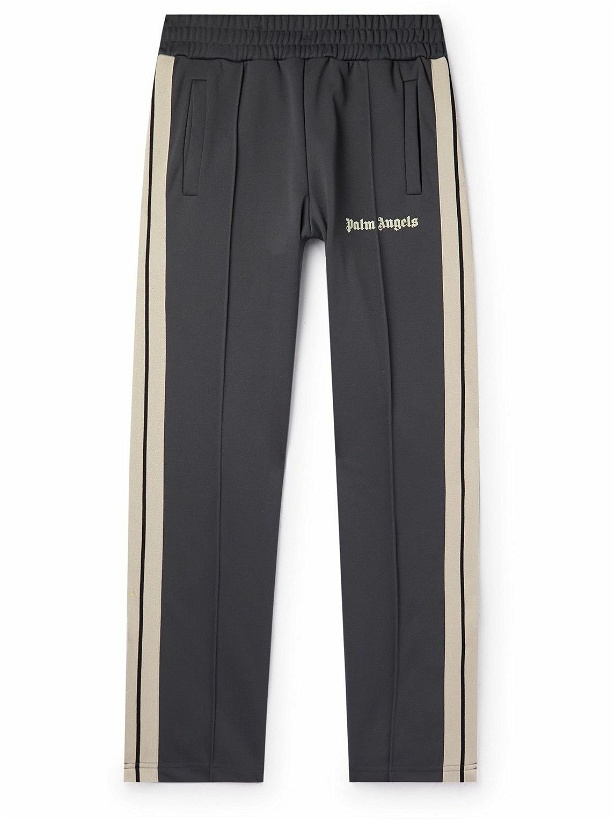 Photo: Palm Angels - Classic Straight-Leg Striped Logo-Print Jersey Sweatpants - Gray