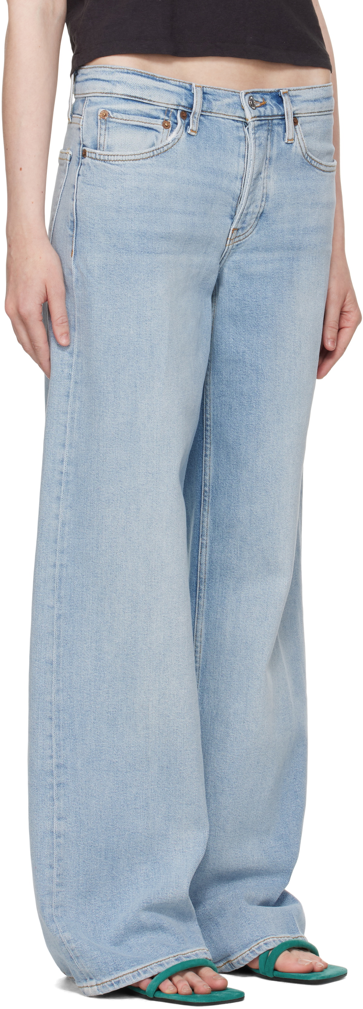 Re/Done Blue Comfort Mid Rise Wide Leg Jeans