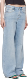 Re/Done Blue Comfort Mid Rise Wide Leg Jeans