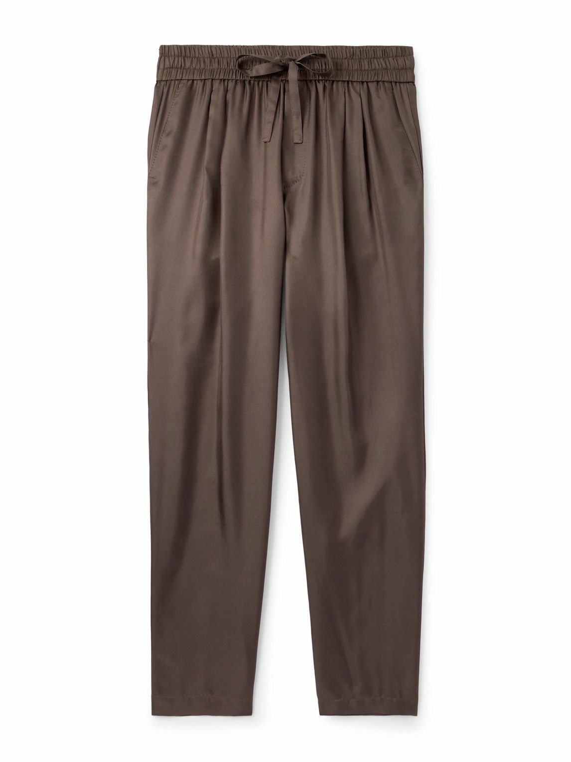 Dolce&Gabbana - Tapered Pleated Silk-Twill Drawstring Suit Trousers - Brown