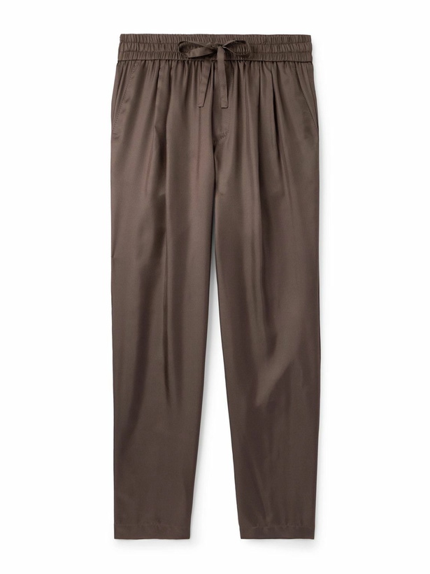 Photo: Dolce&Gabbana - Tapered Pleated Silk-Twill Drawstring Suit Trousers - Brown