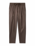 Dolce&Gabbana - Tapered Pleated Silk-Twill Drawstring Suit Trousers - Brown