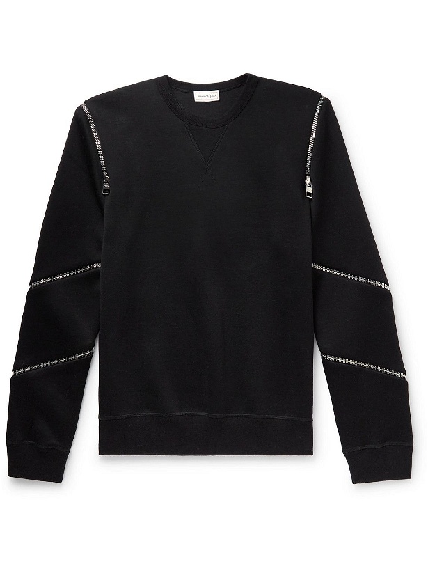 Photo: Alexander McQueen - Zip-Embellished Cotton-Blend Jersey Sweatshirt - Black