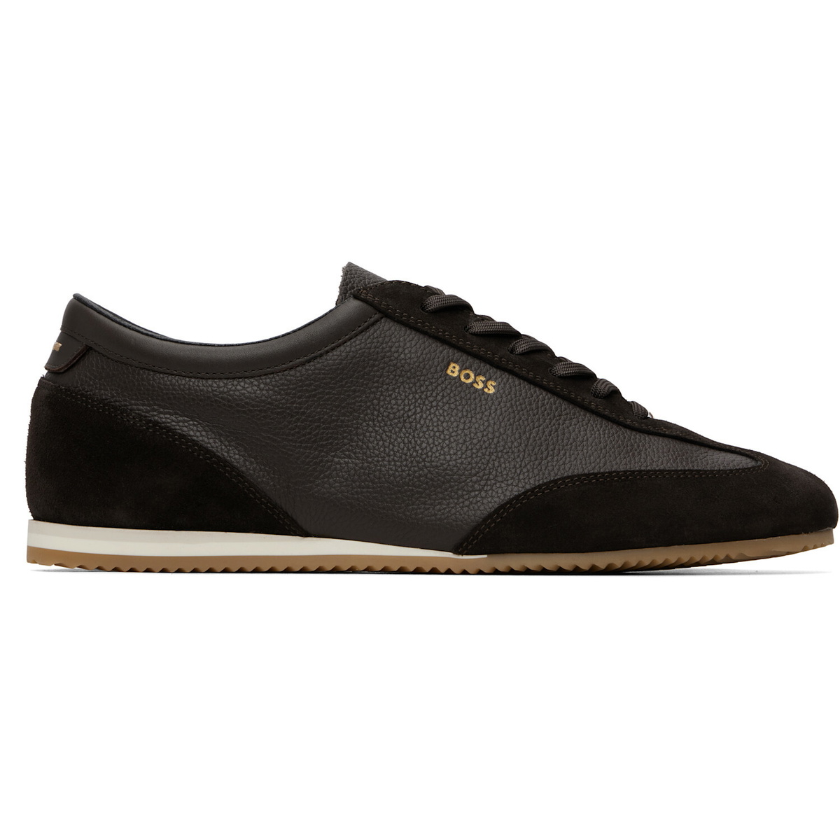 BOSS Brown Suede Trim Leather Sneakers