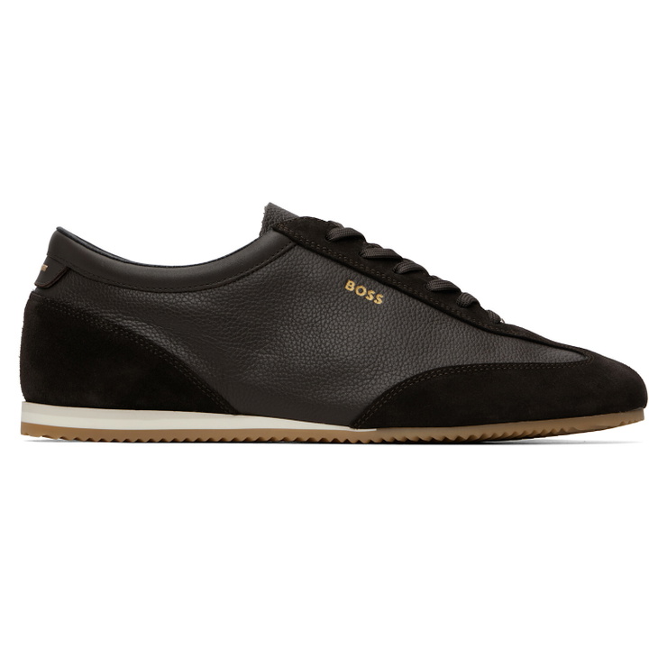 Photo: BOSS Brown Suede Trim Leather Sneakers
