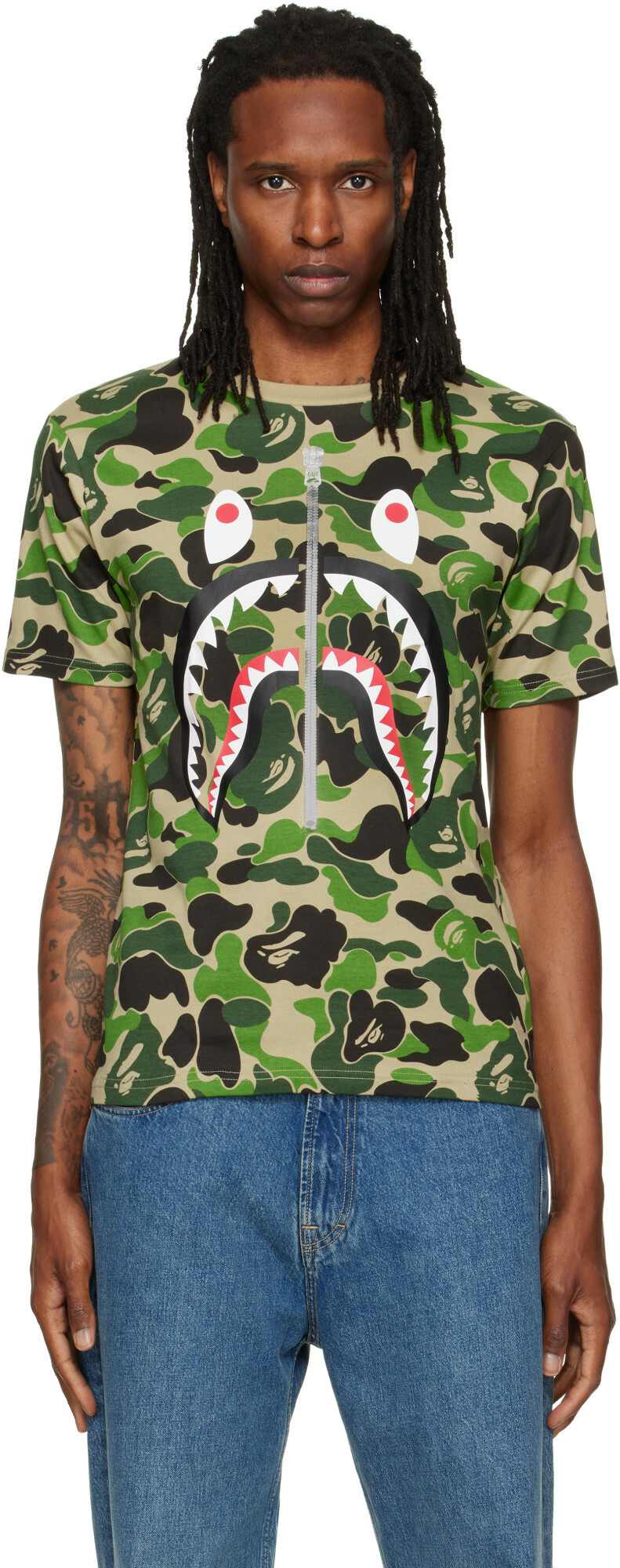 BAPE Green ABC Camo Shark T-shirt