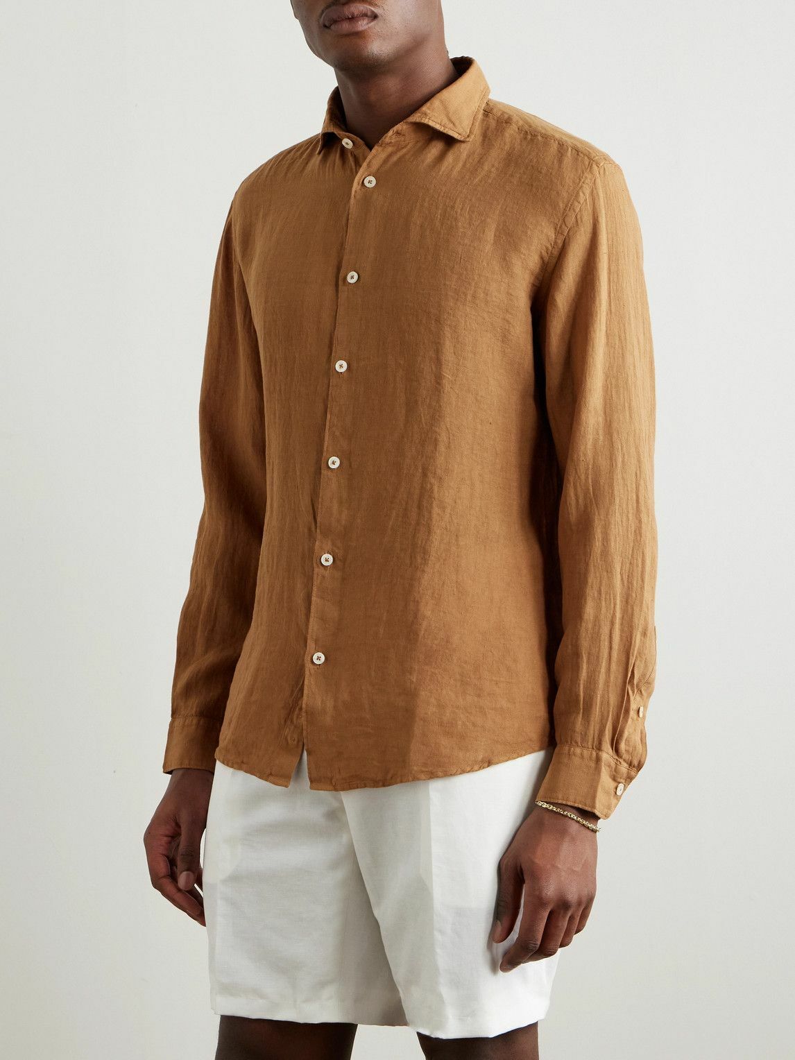 Altea - Mercer Slim-Fit Garment-Dyed Linen Shirt - Orange Altea