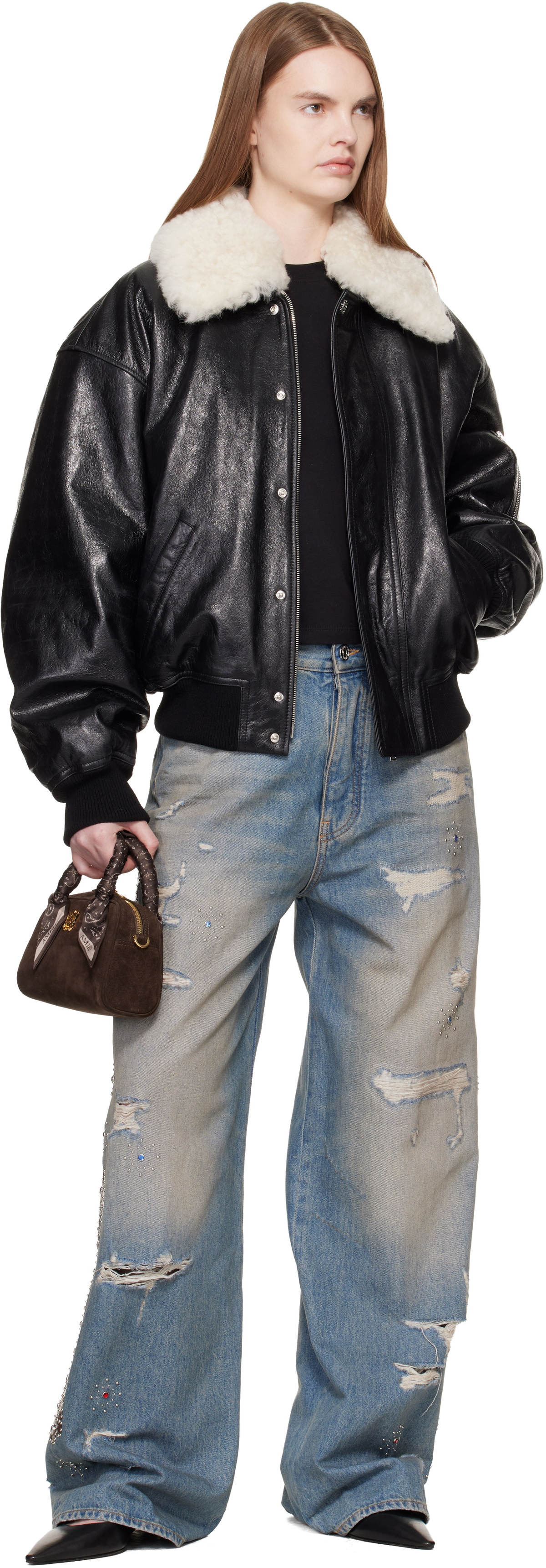 AMIRI Black MA Quad Leather Bomber Jacket