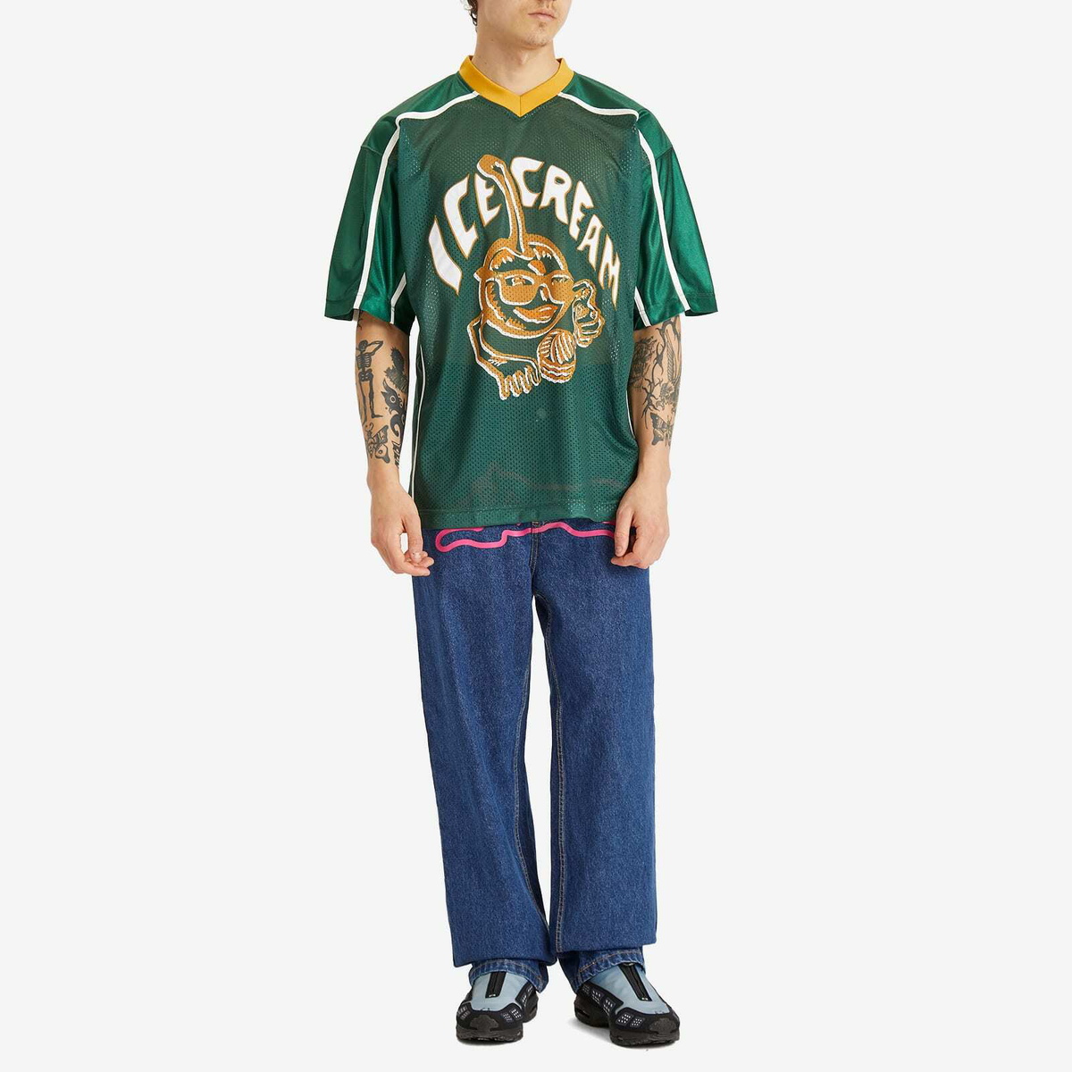 ICECREAM Men's Cherry Applique Football Top in Green