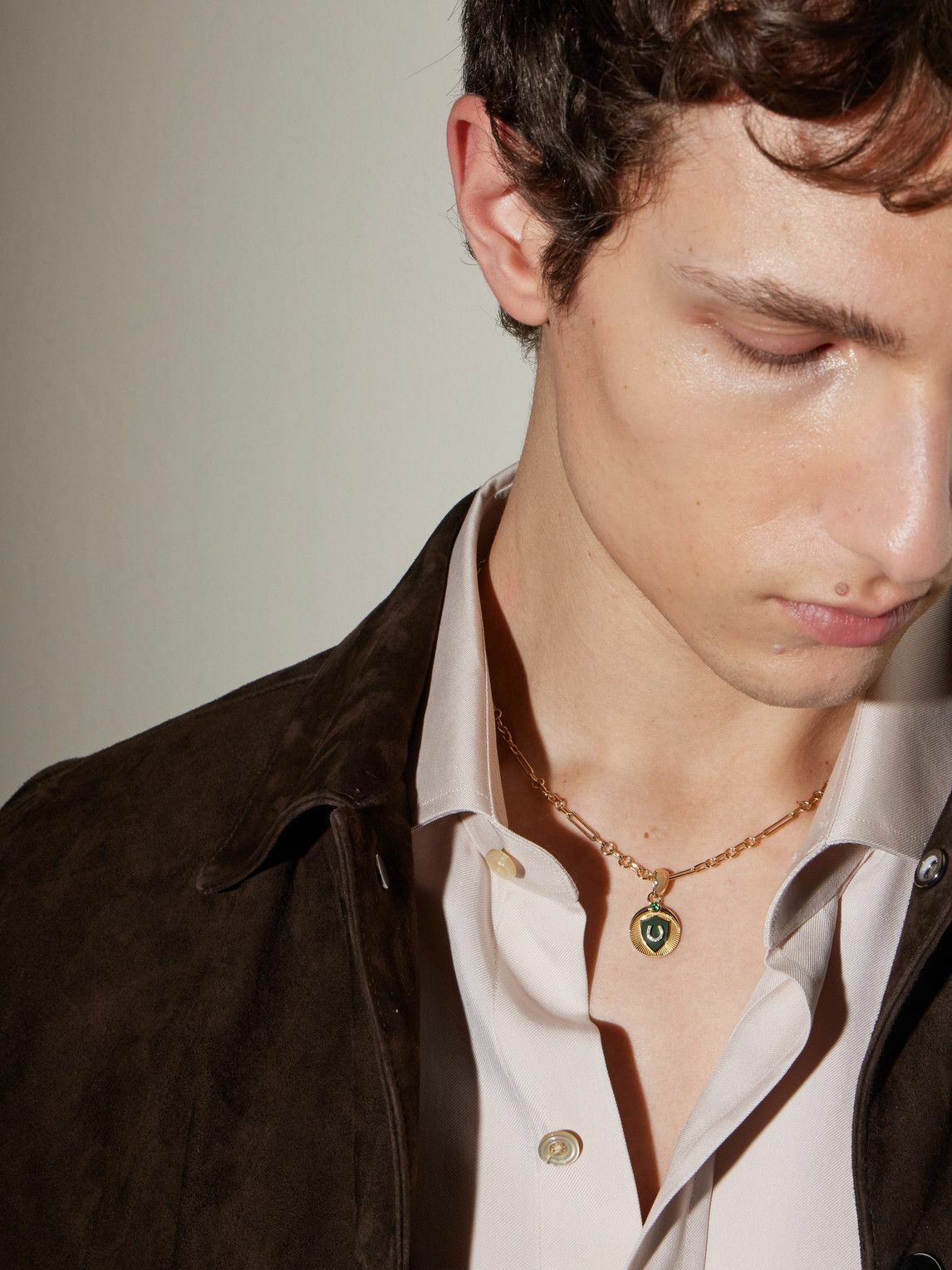 Foundrae - 18-Karat Gold, Enamel, Emerald and Diamond Necklace