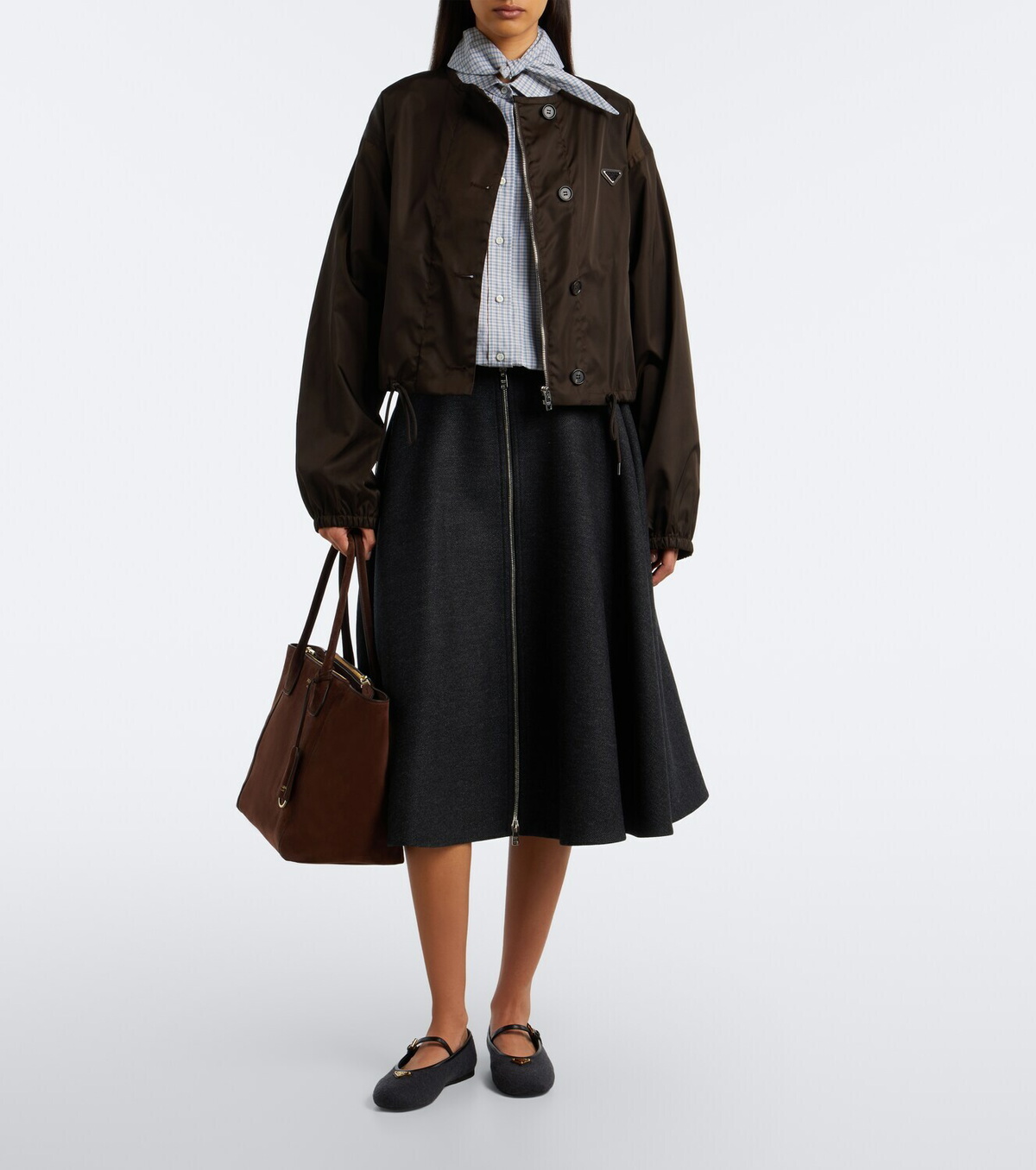 Prada Leather-trimmed cashmere Mary Jane flats