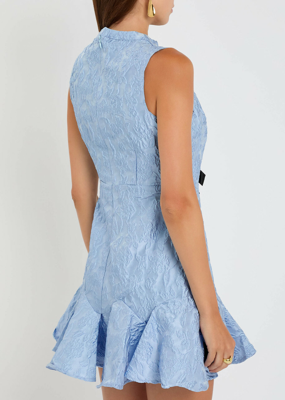Sister Jane Feria Floral-jacquard Cloque Mini Dress Blue