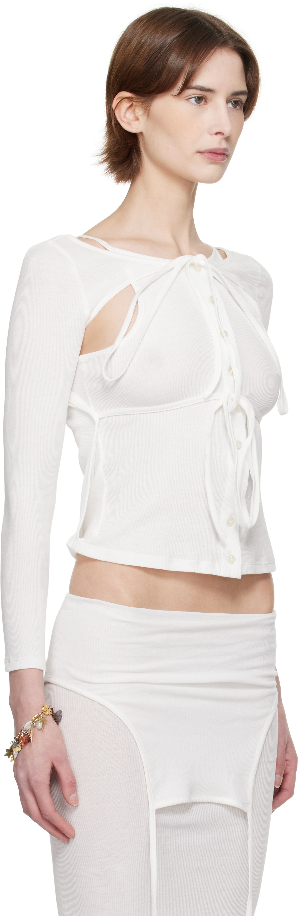 ECKHAUS LATTA 売れ筋商品|||エコーズ・ラッタ Tシャツ トップス レディース Tops White Eckhaus Latta White Flip Top Eckhaus Latta