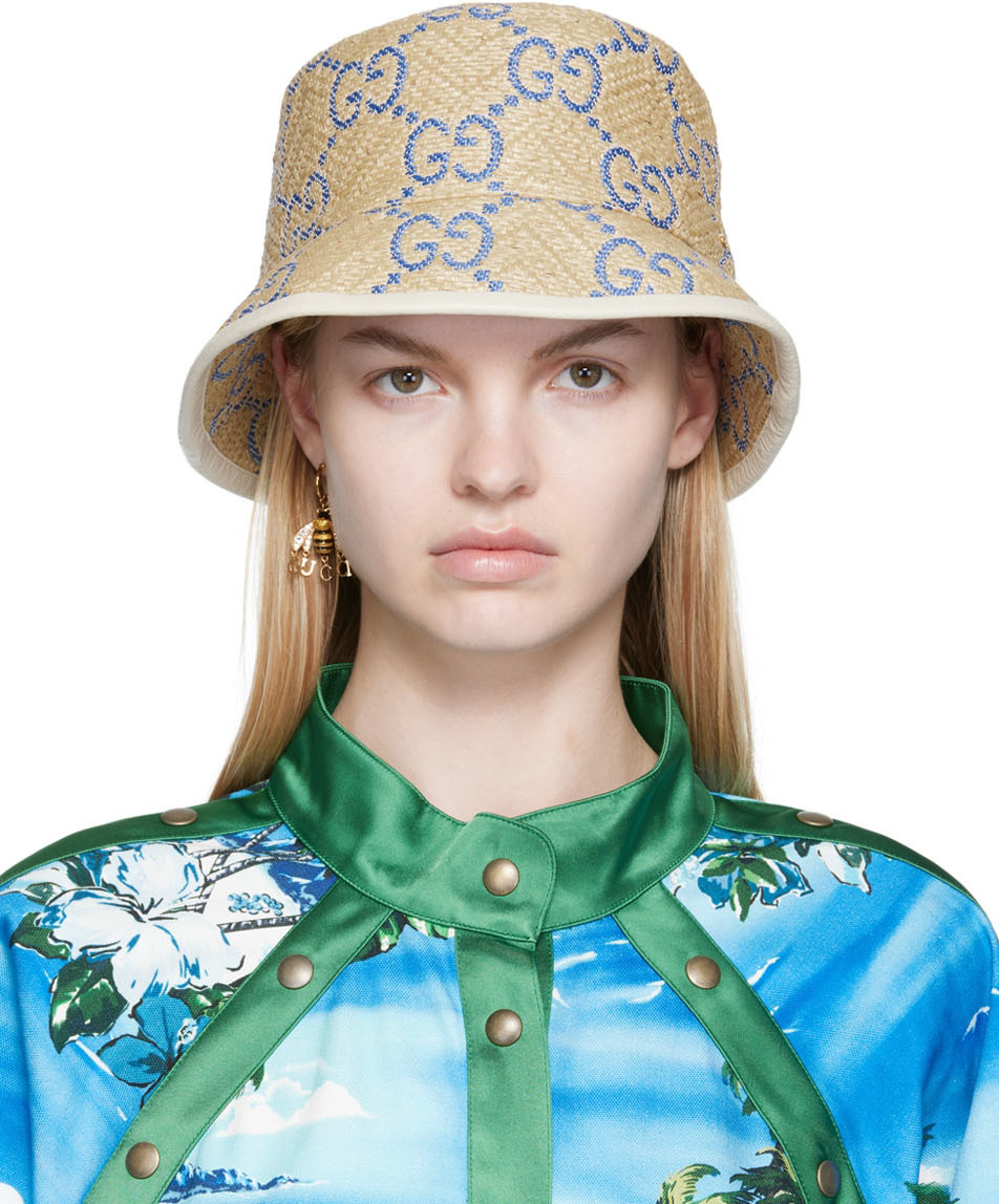 Raffia-effect viscose bucket hat