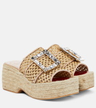 Roger Vivier Embellished raffia platform mules