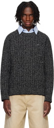 Solid Homme Gray Round Neck Stitch Knit Sweater
