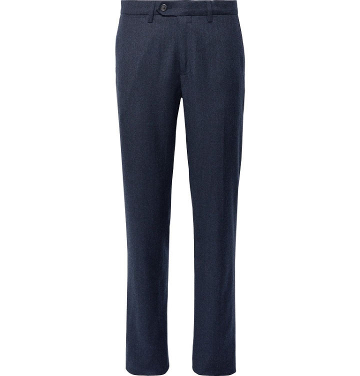Photo: Canali - Charcoal Slim-Fit Mélange Virgin Wool-Flannel Trousers - Blue