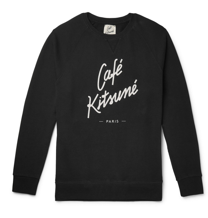 Photo: Café Kitsuné - Slim-Fit Logo-Print Loopback Cotton-Jersey Sweatshirt - Black