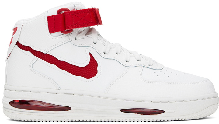 Photo: Nike White & Red Air Force 1 Mid Evo Sneakers