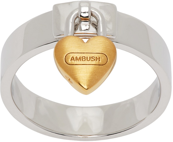 Photo: AMBUSH Silver Heart Padlock Ring