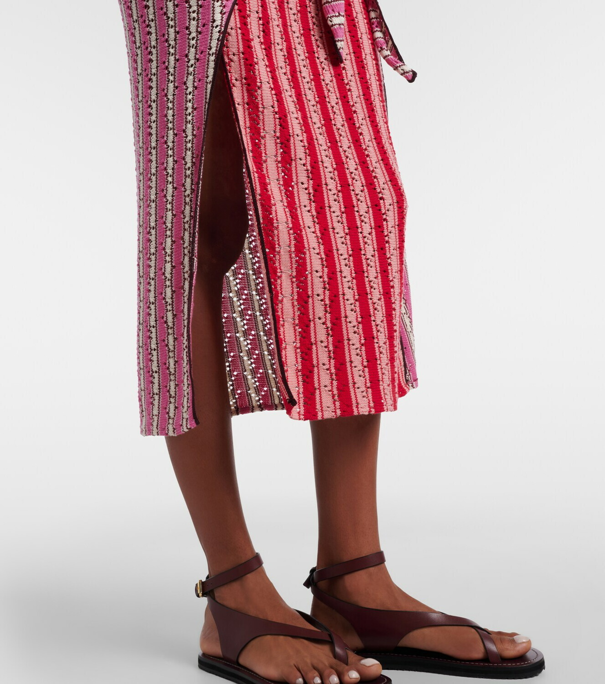 The Attico Striped crochet cotton midi dress