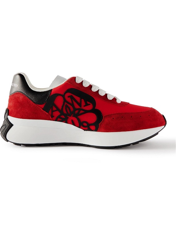 Photo: Alexander McQueen - Leather-Trimmed Shell and Suede Sneakers - Red