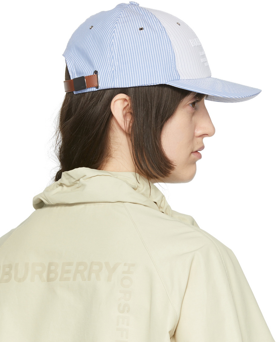 Burberry Blue & White Striped Horseferry Cap Burberry display picture 2