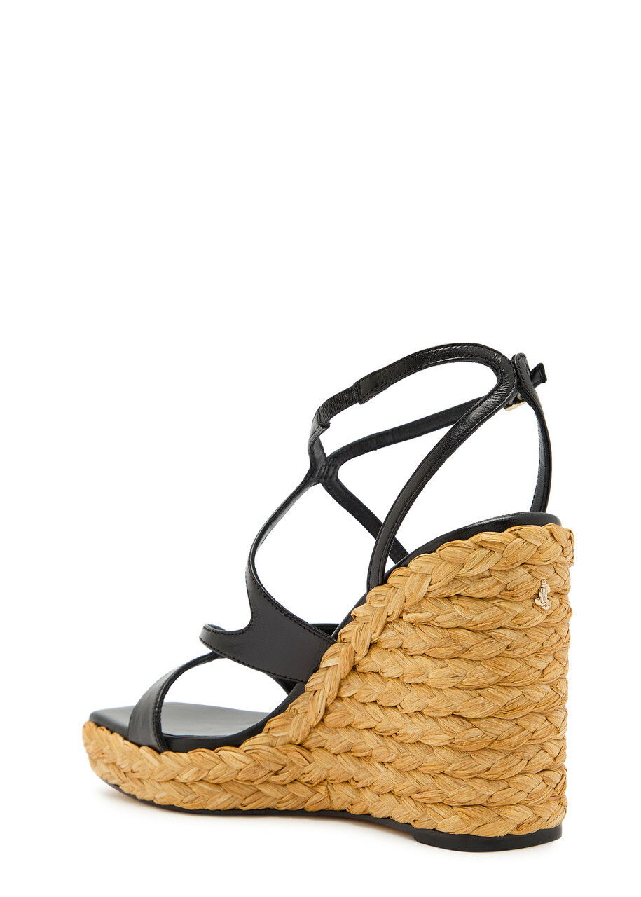 Jimmy Choo Ayla 110 Leather Espadrille Wedge Sandals Black