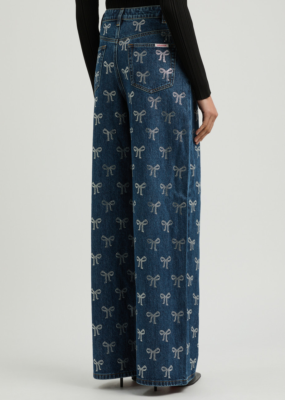Self-portrait Bow-embellished Wide-leg Jeans Denim