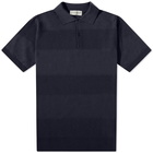 John Smedley Men's Textured Stripe Knit Polo Shirt in Midnight