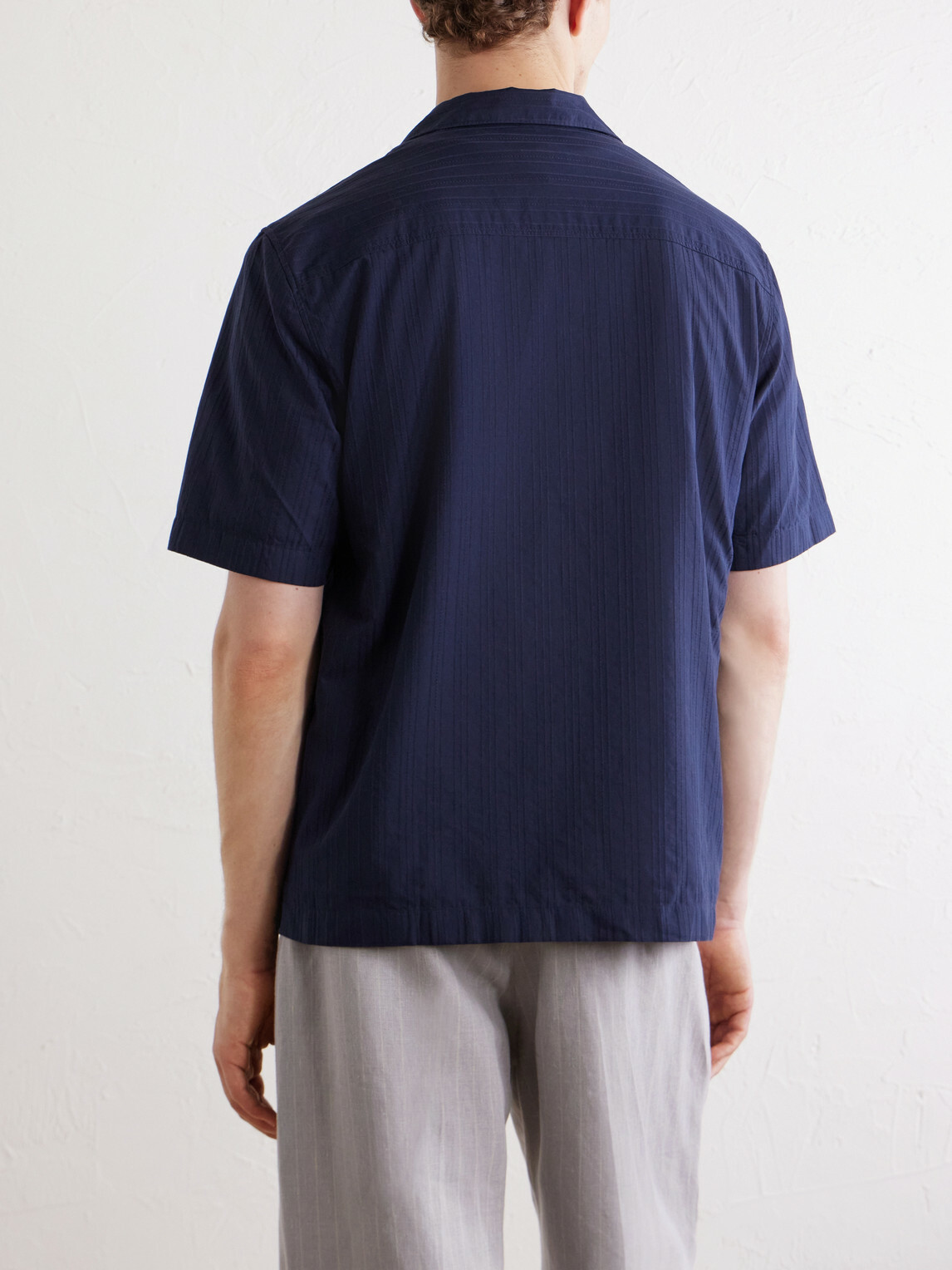 Sunspel - Camp-Collar Textured-Cotton Shirt - Blue