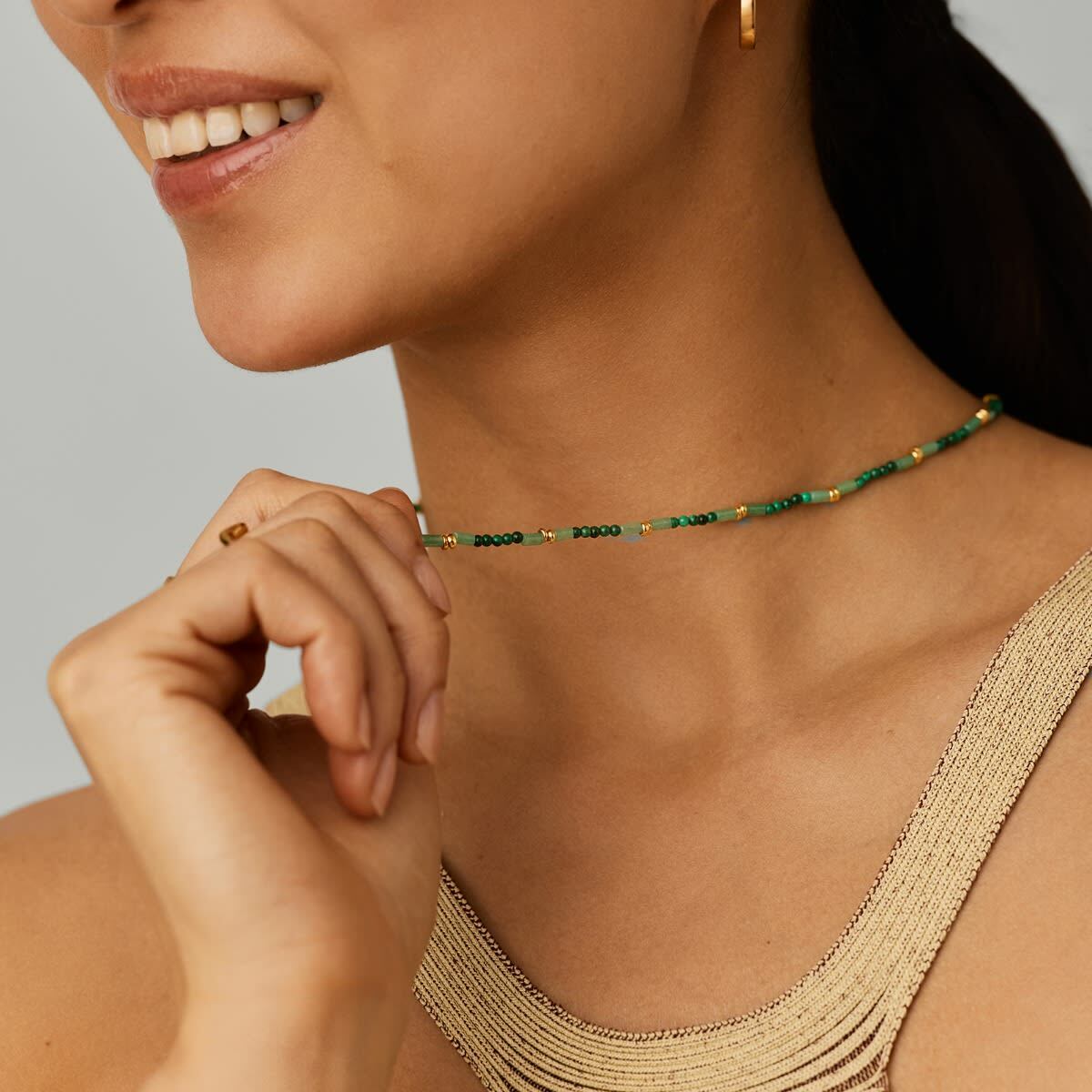 Missoma Women's Beaded Gemstone Choker Necklace in Green 