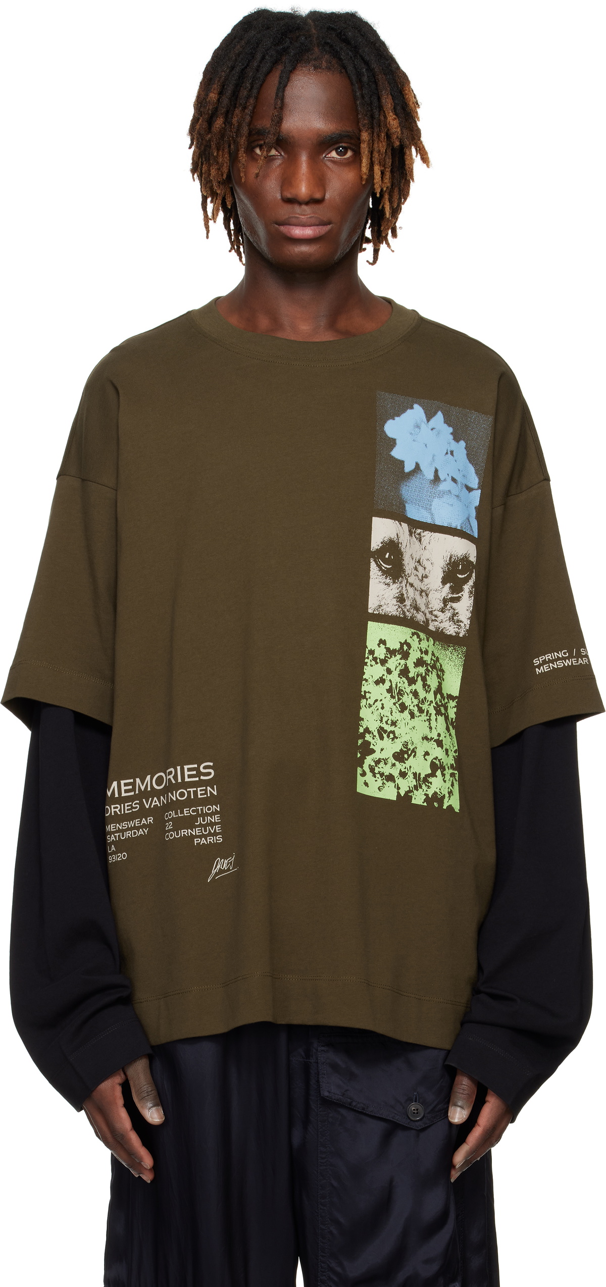 Dries Van Noten Khaki Long Sleeve Show T-shirt Dries Van Noten