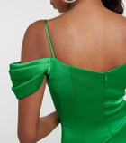 Rasario Draped off-shoulder satin midi dress